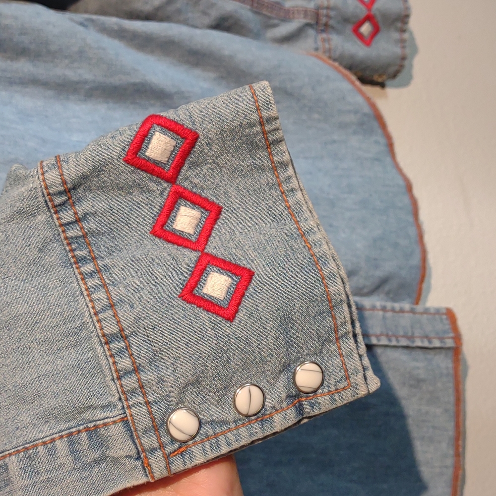 Lucky Brand RARE Dungarees Denim western shirt snap buttons jeans - Picture 5 of 14